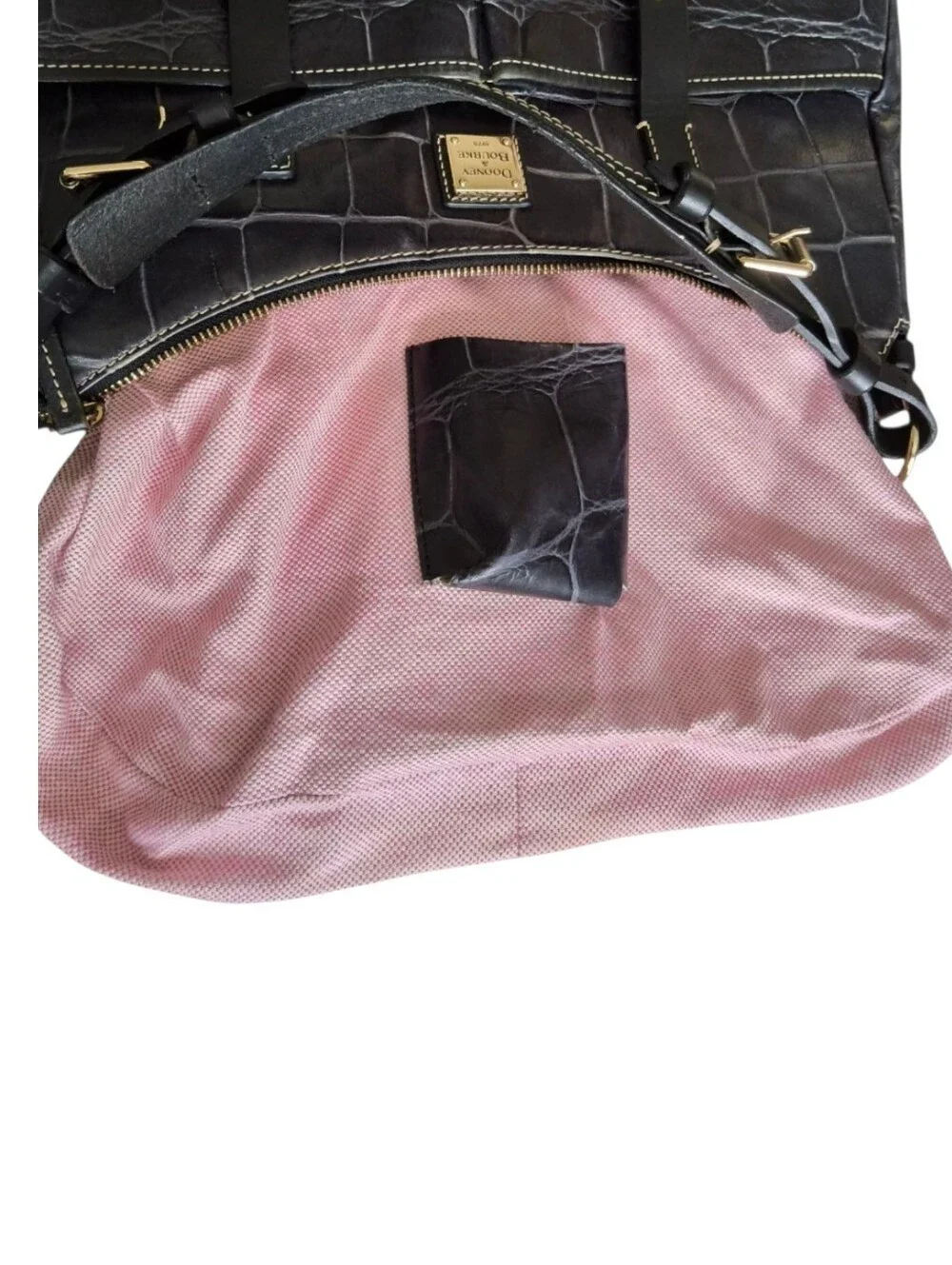 Dooney & Bourke Black Croc-Embossed Leather Shoulder Bag